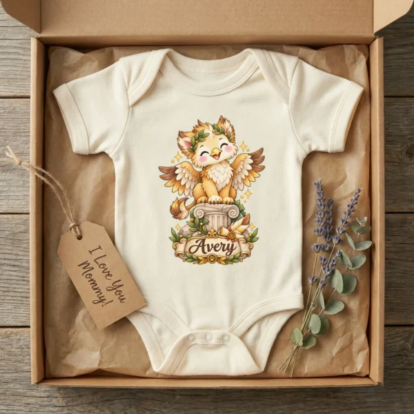 Personalized Griffin Baby Bodysuit, Mythical Toddler Shirt, Kids Gift — baby bodysuit mockup personalized griffin baby bodysuit mockup view