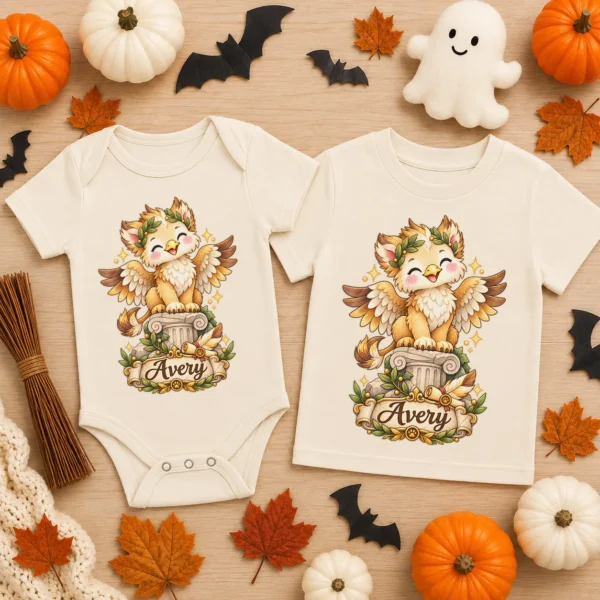 Personalized Griffin Baby Bodysuit, Mythical Toddler Shirt, Kids Gift — baby bodysuit mockup personalized griffin baby bodysuit flat lay view