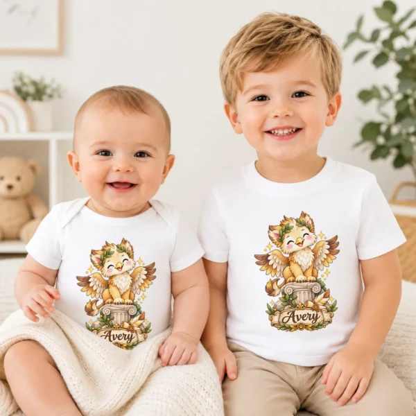 Personalized Griffin Baby Bodysuit, Mythical Toddler Shirt, Kids Gift — baby bodysuit mockup personalized griffin baby bodysuit product photo