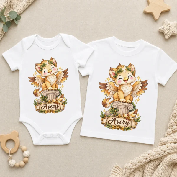 Personalized Griffin Baby Bodysuit, Mythical Toddler Shirt, Kids Gift — baby bodysuit mockup personalized griffin baby bodysuit product photo