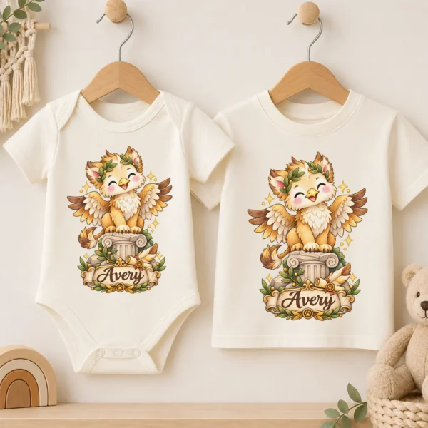 Personalized Griffin Baby Bodysuit, Mythical Toddler Shirt, Kids Gift — baby bodysuit mockup personalized griffin baby bodysuit product photo