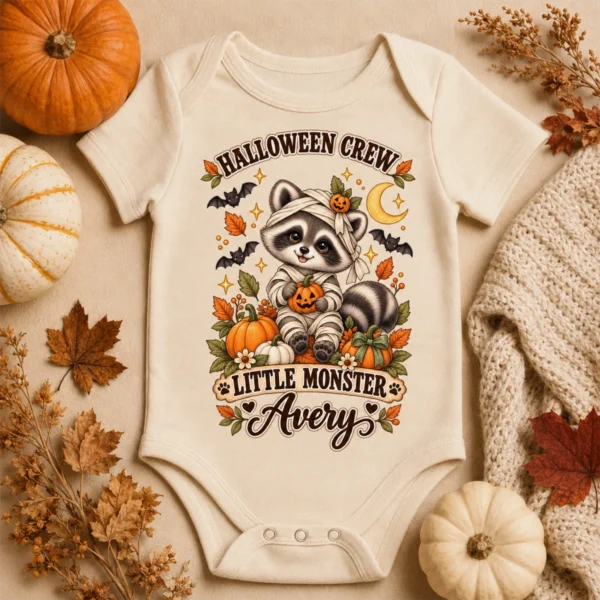 Personalized Halloween Family Matching & Shirt or Bodysuit — alternate product mockup personalized Halloween family matching shirts baby bodysuit close-up detail