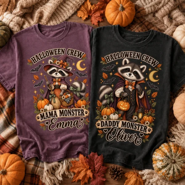 Personalized Halloween Family Matching & Shirt or Bodysuit — alternate product mockup personalized Halloween family matching shirts baby bodysuit styled product photo