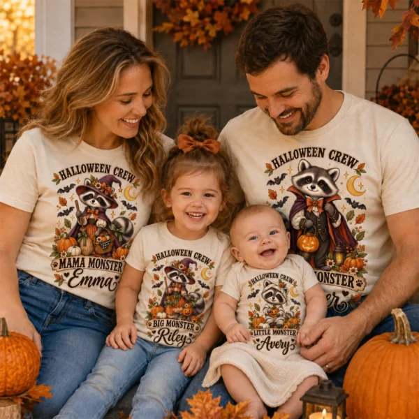 Personalized Halloween Family Matching & Shirt or Bodysuit — alternate product mockup personalized Halloween family matching shirts baby bodysuit alternate angle