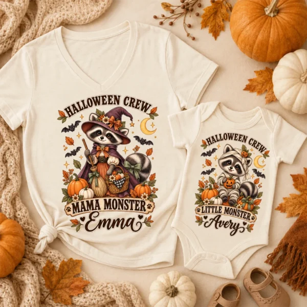 Personalized Halloween Family Matching & Shirt or Bodysuit — alternate product mockup personalized Halloween family matching shirts baby bodysuit product photo