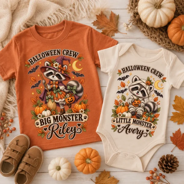 Personalized Halloween Family Matching & Shirt or Bodysuit — alternate product mockup personalized Halloween family matching shirts baby bodysuit product photo