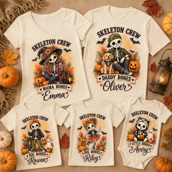 Personalized Skeleton Crew Halloween Family Matching Shirts & Bodysuit — alternate product mockup personalized Halloween family matching shirts baby bodysuit front view