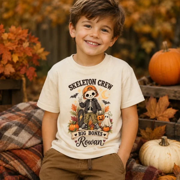Personalized Skeleton Crew Halloween Family Matching Shirts & Bodysuit — alternate product mockup personalized Halloween family matching shirts baby bodysuit lifestyle scene