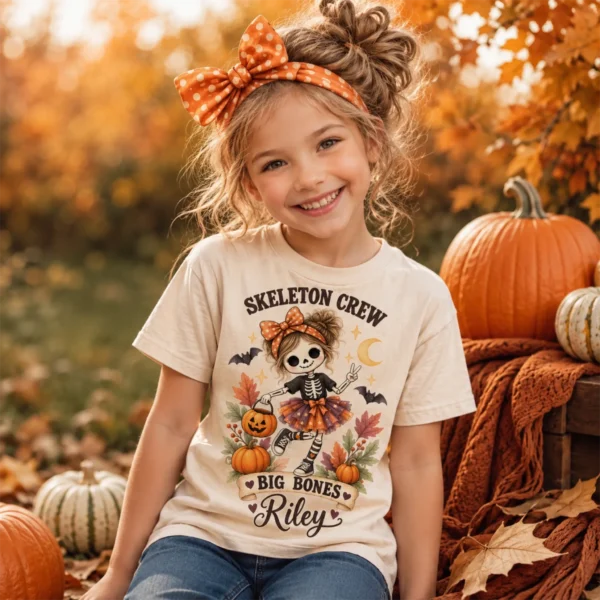 Personalized Skeleton Crew Halloween Family Matching Shirts & Bodysuit — alternate product mockup personalized Halloween family matching shirts baby bodysuit close-up detail