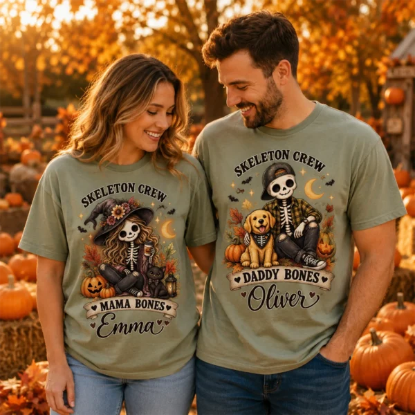 Personalized Skeleton Crew Halloween Family Matching Shirts & Bodysuit — alternate product mockup personalized Halloween family matching shirts baby bodysuit alternate angle