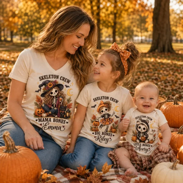 Personalized Skeleton Crew Halloween Family Matching Shirts & Bodysuit — alternate product mockup personalized Halloween family matching shirts baby bodysuit product photo