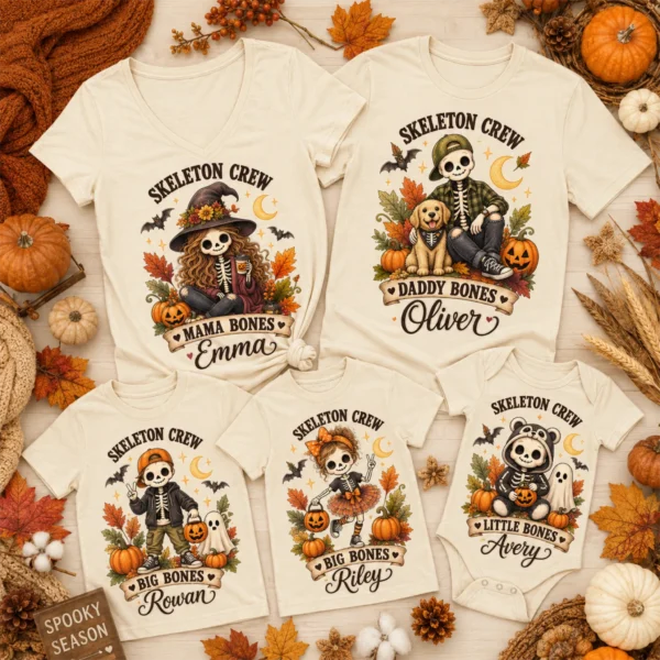 Personalized Skeleton Crew Halloween Family Matching Shirts & Bodysuit — alternate product mockup personalized Halloween family matching shirts baby bodysuit product photo