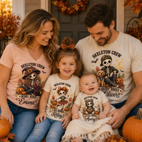 Personalized Skeleton Crew Halloween Family Matching Shirts & Bodysuit — alternate product mockup personalized Halloween family matching shirts baby bodysuit product photo