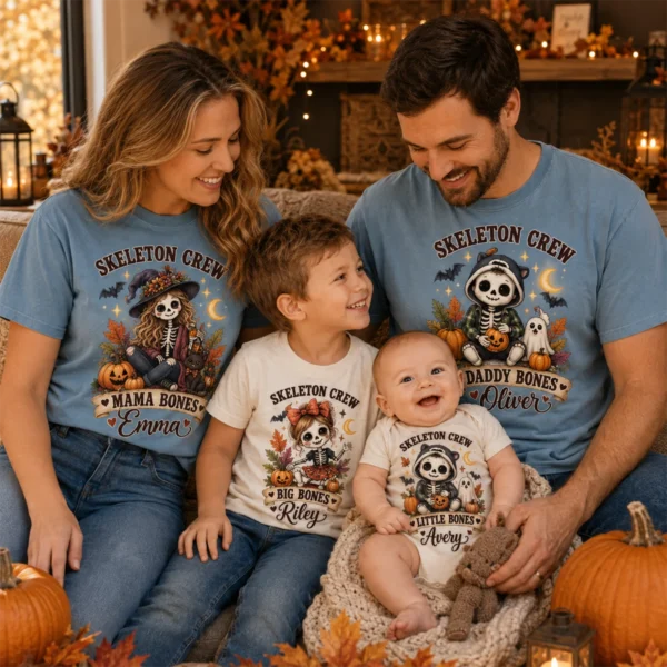 Personalized Skeleton Crew Halloween Family Matching Shirts & Bodysuit — alternate product mockup personalized Halloween family matching shirts baby bodysuit product photo