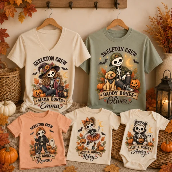 Personalized Skeleton Crew Halloween Family Matching Shirts & Bodysuit — alternate product mockup personalized Halloween family matching shirts baby bodysuit product photo