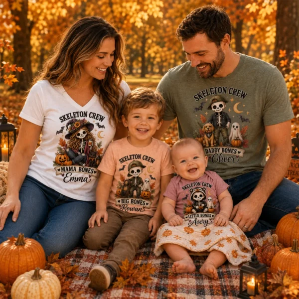 Personalized Skeleton Crew Halloween Family Matching Shirts & Bodysuit — alternate product mockup personalized Halloween family matching shirts baby bodysuit product photo