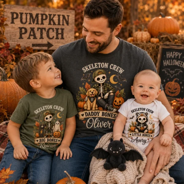 Personalized Skeleton Crew Halloween Family Matching Shirts & Bodysuit — alternate product mockup personalized Halloween family matching shirts baby bodysuit product photo