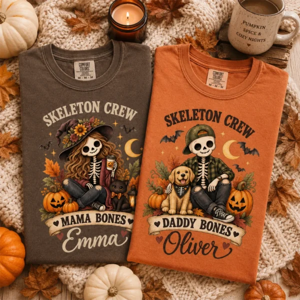Personalized Skeleton Crew Halloween Family Matching Shirts & Bodysuit — alternate product mockup personalized Halloween family matching shirts baby bodysuit product photo