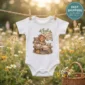 personalized just right baby bodysuit close-up detail