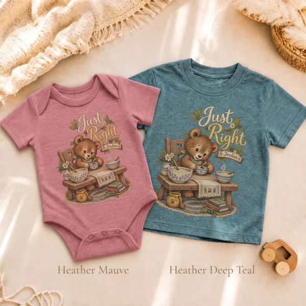 Personalized Just Right Bear Baby Bodysuit or Toddler Shirt — alternate product mockup personalized just right baby bodysuit product detail