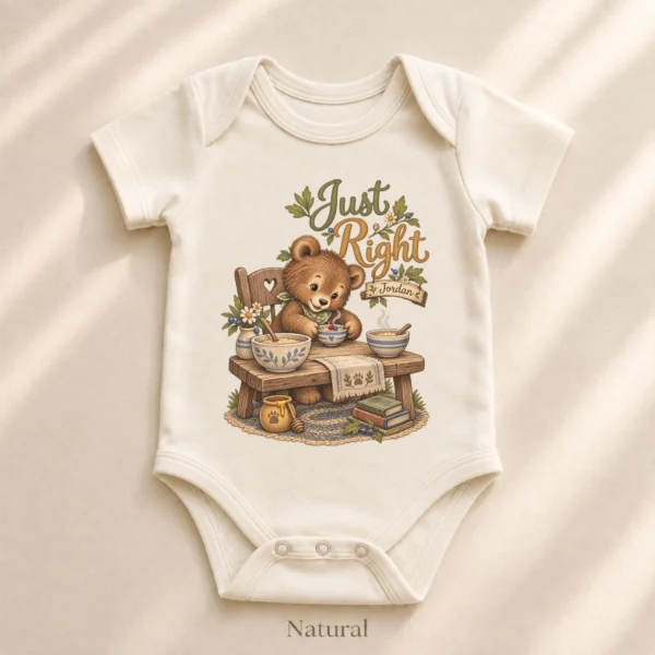 Personalized Just Right Bear Baby Bodysuit or Toddler Shirt — alternate product mockup personalized just right baby bodysuit product photo