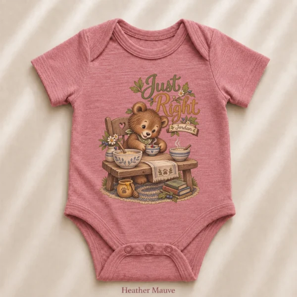 Personalized Just Right Bear Baby Bodysuit or Toddler Shirt — alternate product mockup personalized just right baby bodysuit product photo