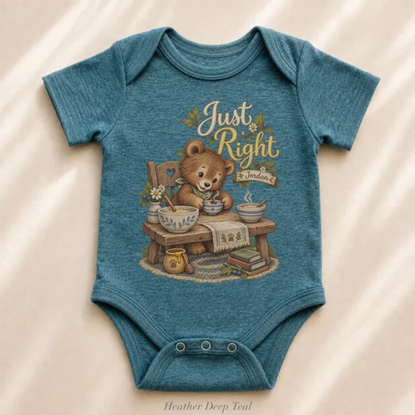 Personalized Just Right Bear Baby Bodysuit or Toddler Shirt — alternate product mockup personalized just right baby bodysuit product photo