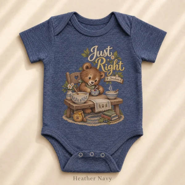 Personalized Just Right Bear Baby Bodysuit or Toddler Shirt — alternate product mockup personalized just right baby bodysuit product photo