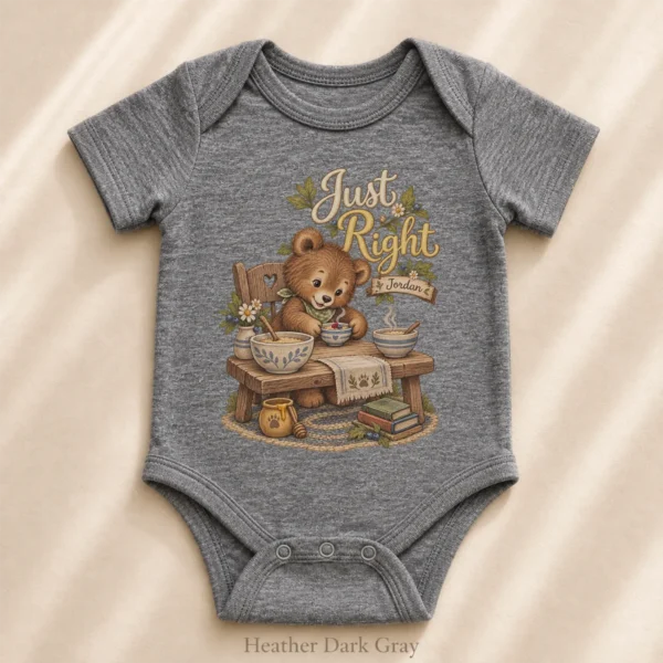 Personalized Just Right Bear Baby Bodysuit or Toddler Shirt — alternate product mockup personalized just right baby bodysuit product photo