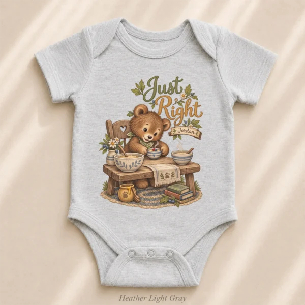 Personalized Just Right Bear Baby Bodysuit or Toddler Shirt — alternate product mockup personalized just right baby bodysuit mockup view