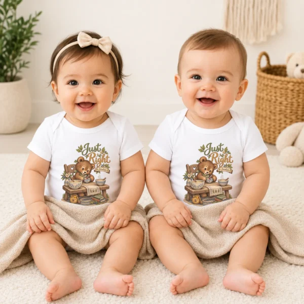 Personalized Just Right Bear Baby Bodysuit or Toddler Shirt — baby bodysuit mockup personalized just right baby bodysuit model mockup