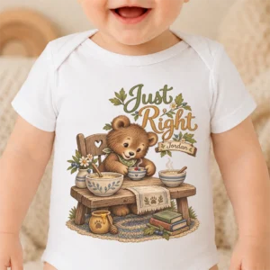 personalized just right baby bodysuit baby bodysuit mockup
