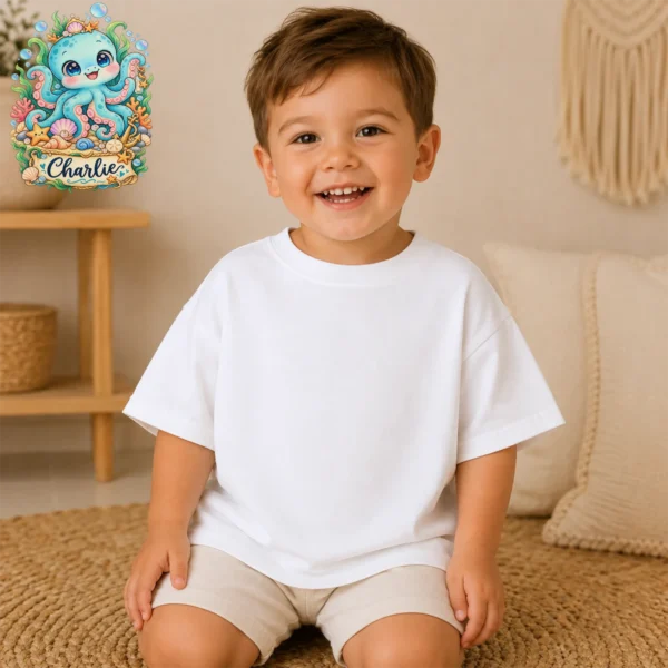 Personalized Kraken Baby Bodysuit, Ocean Myth Toddler Shirt, Kids Gift — toddler shirt mockup personalized kraken baby bodysuit alternate angle