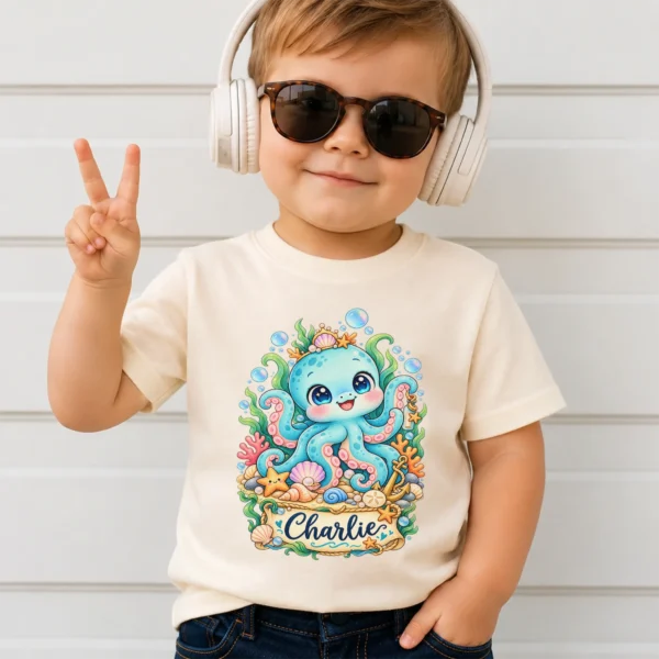 Personalized Kraken Baby Bodysuit, Ocean Myth Toddler Shirt, Kids Gift — toddler shirt mockup personalized kraken baby bodysuit product photo