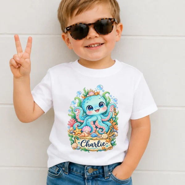Personalized Kraken Baby Bodysuit, Ocean Myth Toddler Shirt, Kids Gift — toddler shirt mockup personalized kraken baby bodysuit product photo