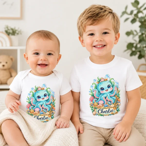 Personalized Kraken Baby Bodysuit, Ocean Myth Toddler Shirt, Kids Gift — baby bodysuit mockup personalized kraken baby bodysuit product photo