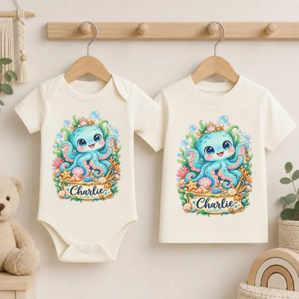 Personalized Kraken Baby Bodysuit, Ocean Myth Toddler Shirt, Kids Gift — baby bodysuit mockup personalized kraken baby bodysuit product photo