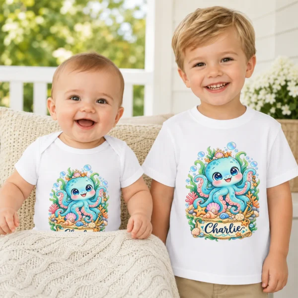 Personalized Kraken Baby Bodysuit, Ocean Myth Toddler Shirt, Kids Gift — baby bodysuit mockup personalized kraken baby bodysuit product photo