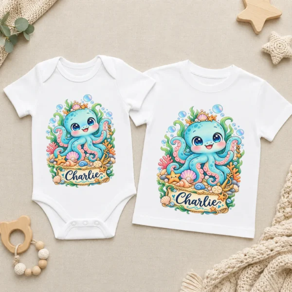 Personalized Kraken Baby Bodysuit, Ocean Myth Toddler Shirt, Kids Gift — baby bodysuit mockup personalized kraken baby bodysuit product photo
