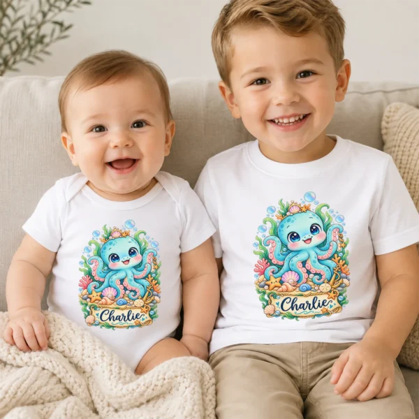 Personalized Kraken Baby Bodysuit, Ocean Myth Toddler Shirt, Kids Gift — baby bodysuit mockup personalized kraken baby bodysuit product photo