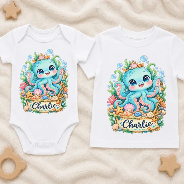 Personalized Kraken Baby Bodysuit, Ocean Myth Toddler Shirt, Kids Gift — baby bodysuit mockup personalized kraken baby bodysuit product photo