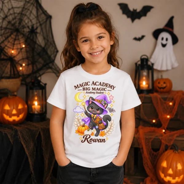 Personalized Magic Academy Little Magic Little Student Shirt/Bodysuit — sibling matching set mockup magic academy family matching shirt baby bodysuit close-up detail