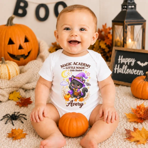 Personalized Magic Academy Little Magic Little Student Shirt/Bodysuit — baby bodysuit mockup magic academy family matching shirt baby bodysuit product photo