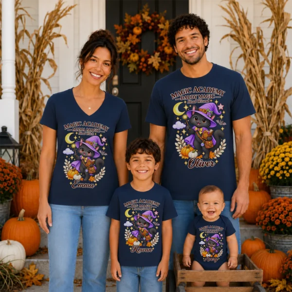 Personalized Magic Academy Little Magic Little Student Shirt/Bodysuit — family matching set mockup magic academy family matching shirt baby bodysuit product photo