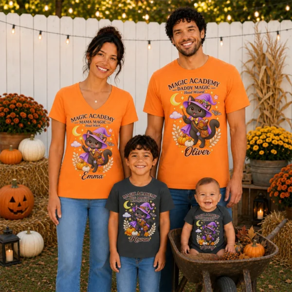 Personalized Magic Academy Little Magic Little Student Shirt/Bodysuit — family matching set mockup magic academy family matching shirt baby bodysuit front view