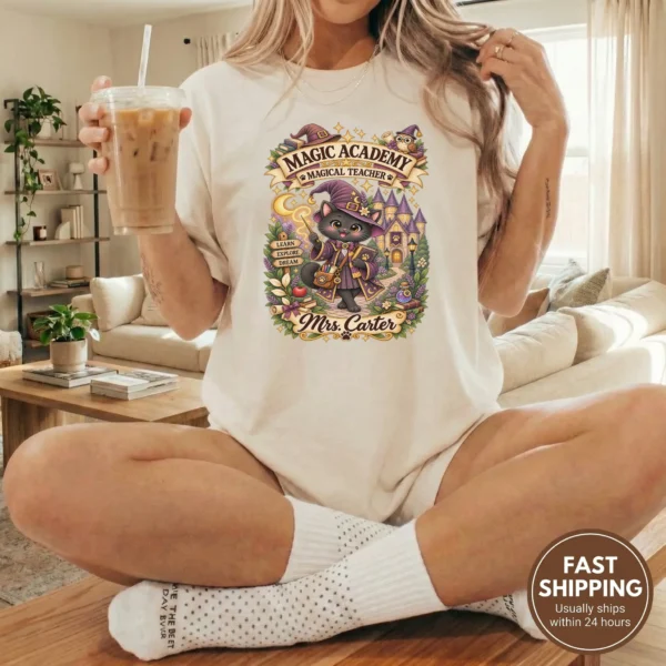 Product — alternate product mockup personalized magic academy teacher shirt t-shirt product photo