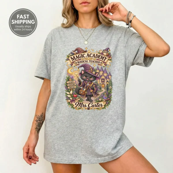 Product — alternate product mockup personalized magic academy teacher shirt t-shirt product photo