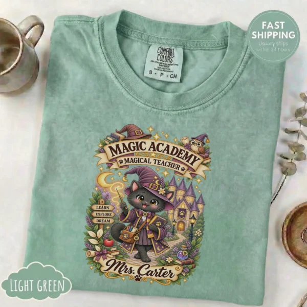 Product — alternate product mockup personalized magic academy teacher shirt t-shirt product photo