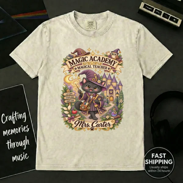 Product — alternate product mockup personalized magic academy teacher shirt t-shirt product photo