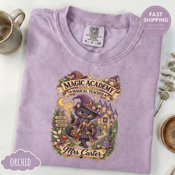 Product — alternate product mockup personalized magic academy teacher shirt t-shirt product photo